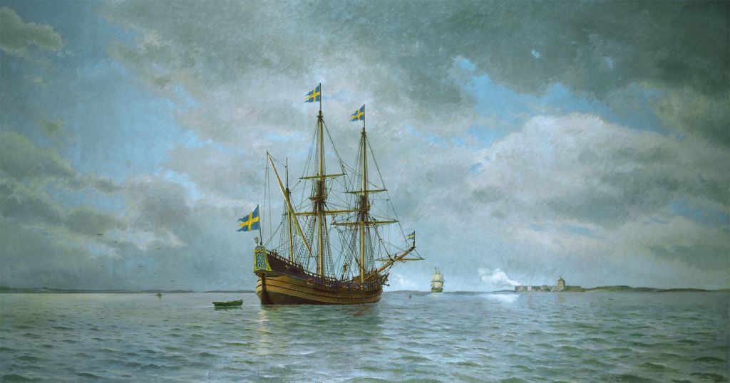 fartyg på hav, oljemålning